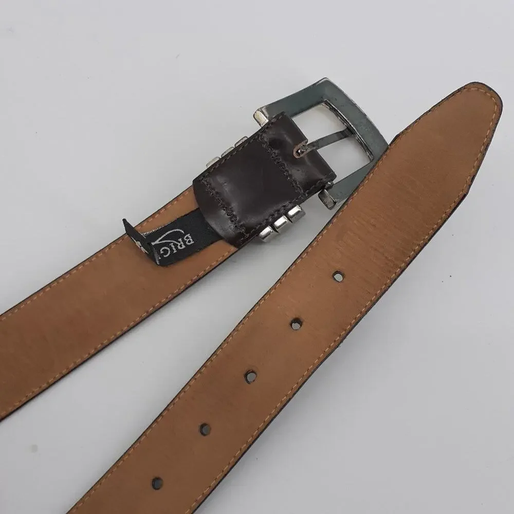 Vintage Brighton Women's Dark Brown Leather Belt Distressed Hardware Size Small